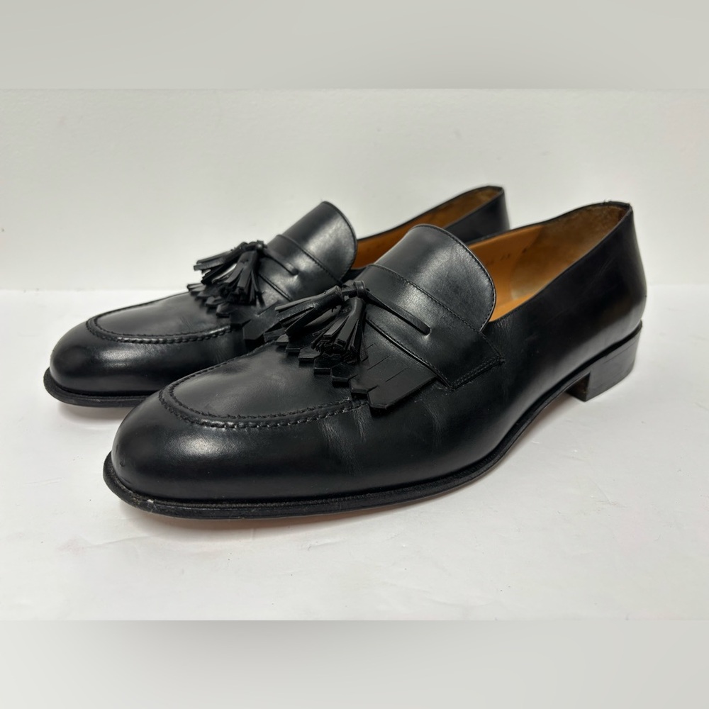 SALVATORE FERRAGAMO Tassel Black Leather Slip On Loafers Dress Shoes Mens 13